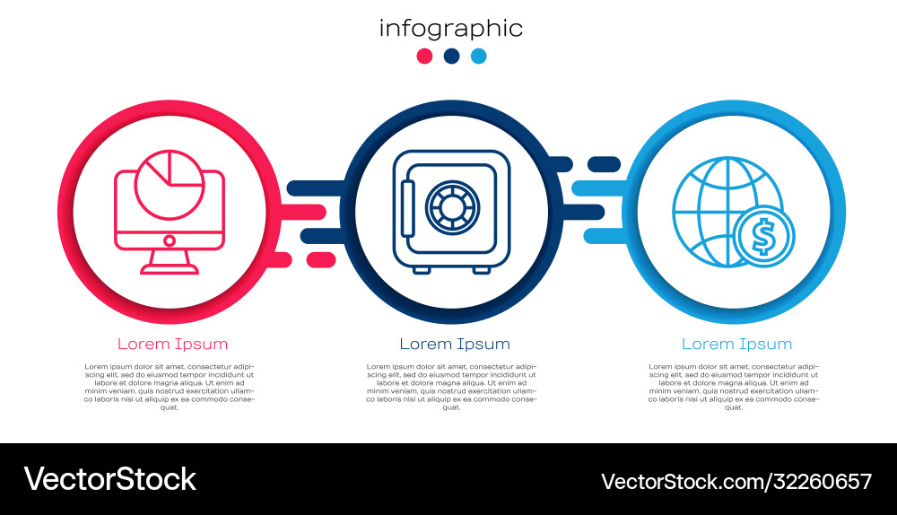 Set line computer monitor with graph chart safe Set line computer monitor with graph chart safe vector image