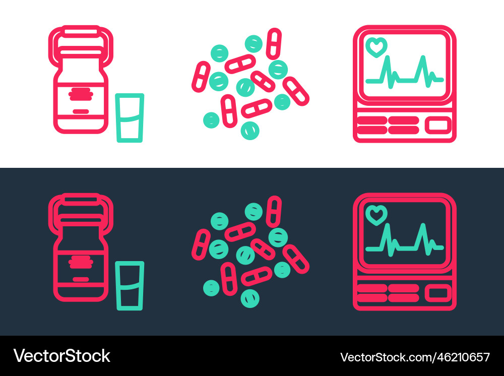 Set line monitor with cardiogram can container Set line monitor with cardiogram can container vector image