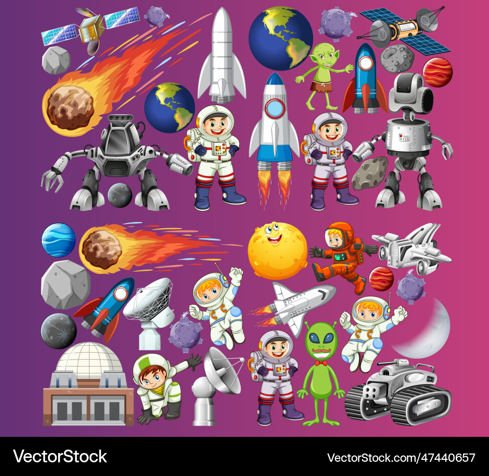 Set of space objects on gradient background Set of space objects on gradient background vector image