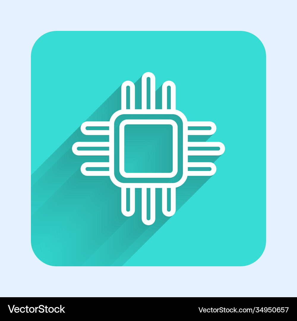 White line computer processor with microcircuits Vector Image