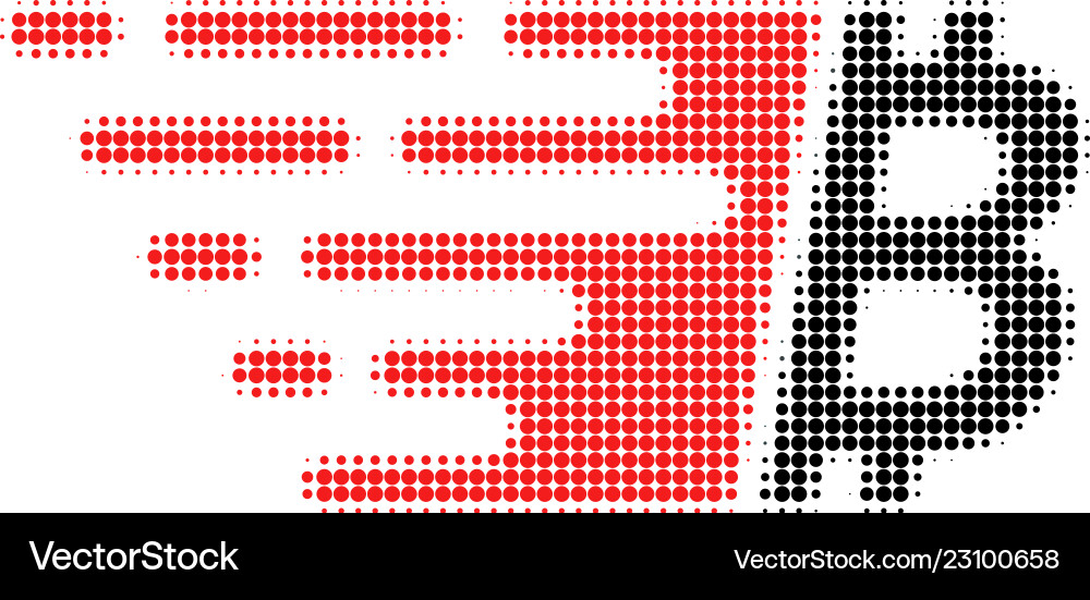 Bitcoin halftone dotted icon with fast rush effect Vector Image