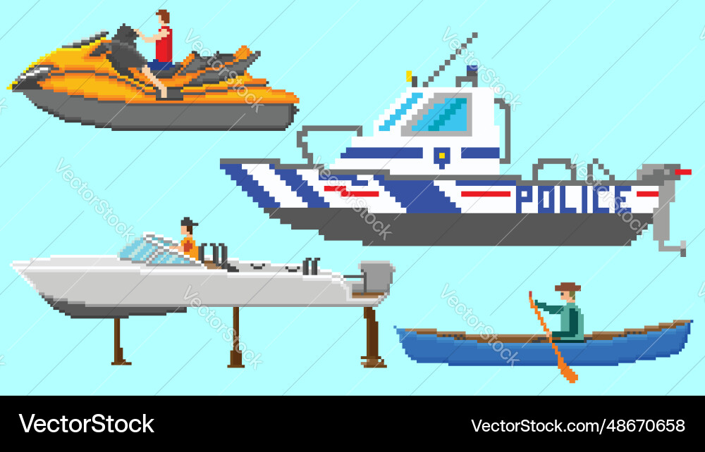 Boat designed based on 8 bit size Vector Image