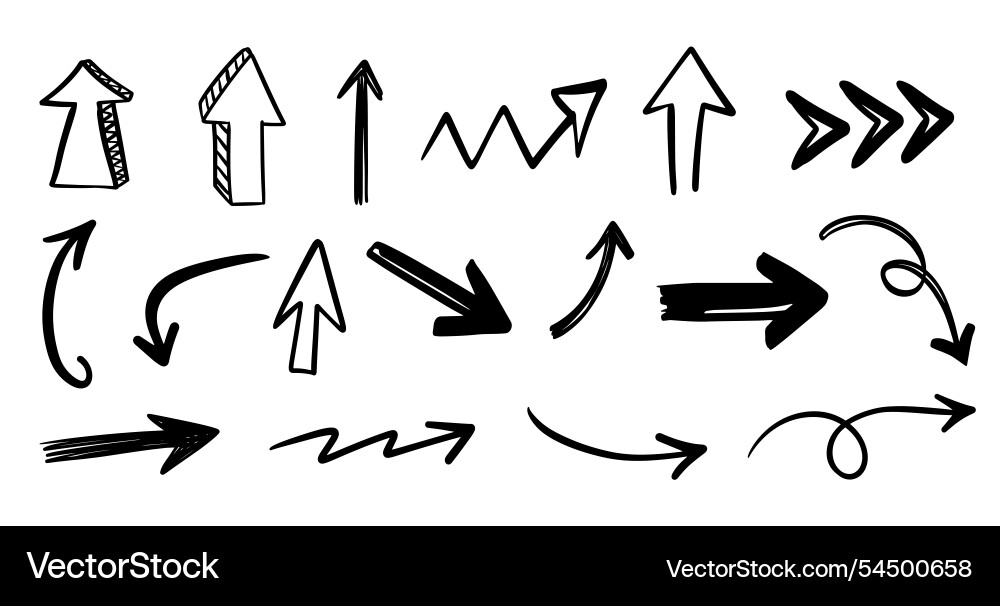 Different scribbles arrows marks icons set vector image