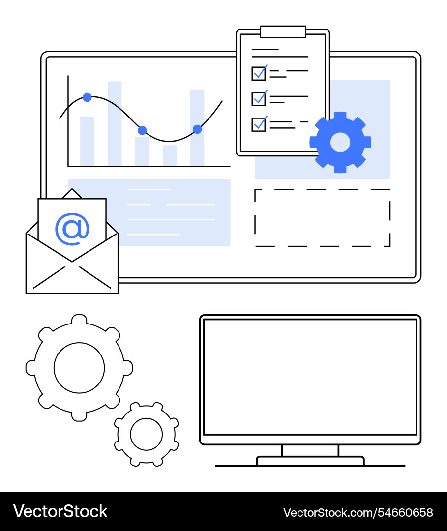 Digital workspace with graphs email checklist Digital workspace with graphs email checklist vector image