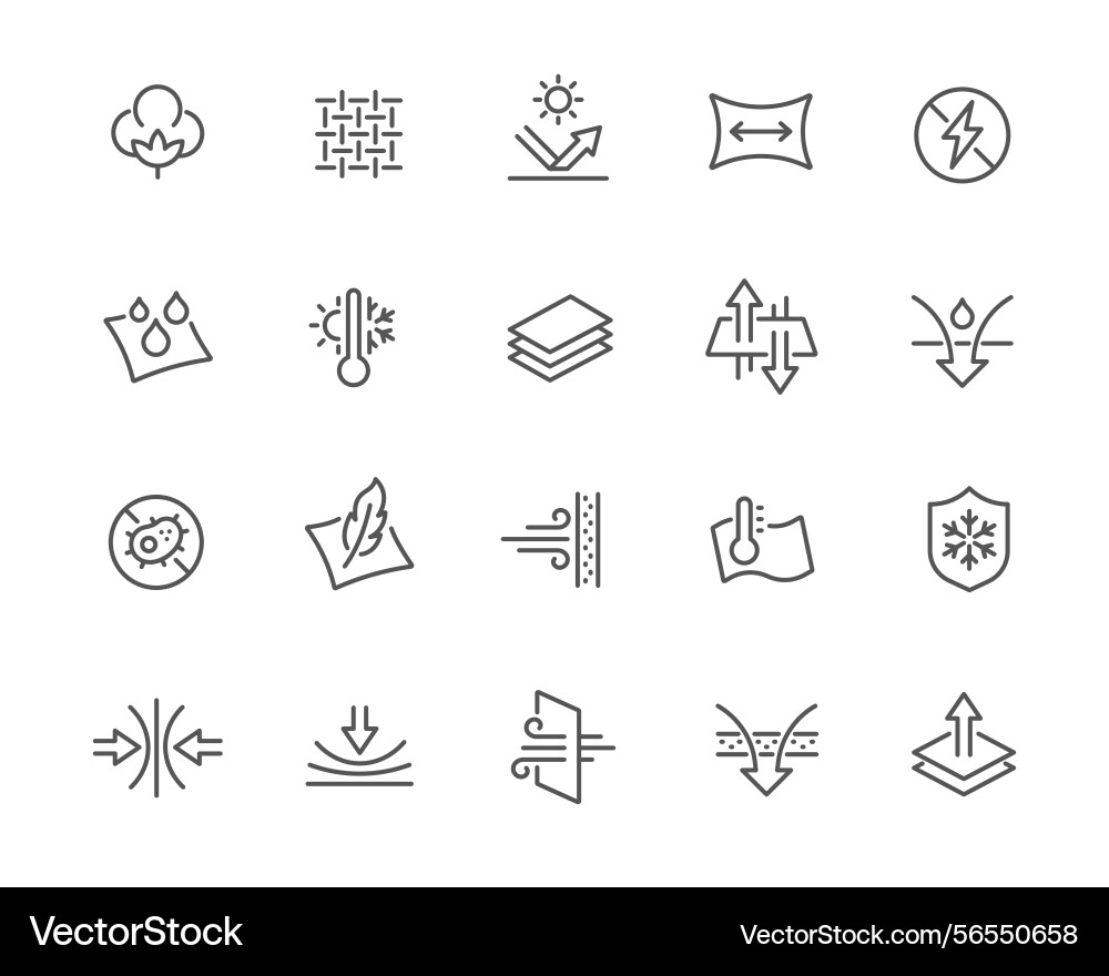 Editable icon set in line style on fabric Vector Image