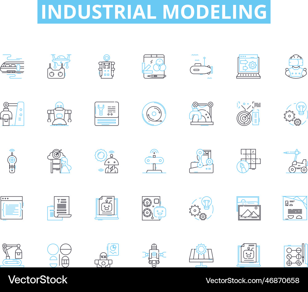Industrial modeling linear icons set factories Vector Image