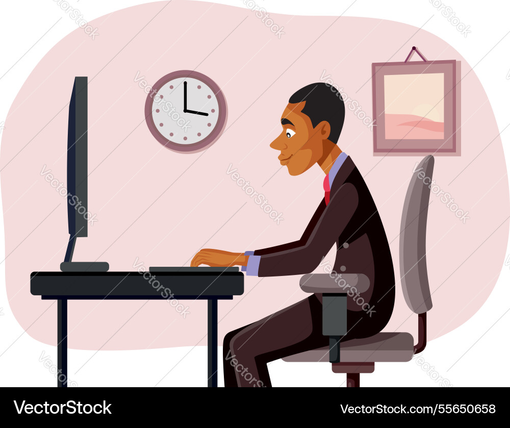 Man typing at the computer drawing Man typing at the computer drawing vector image