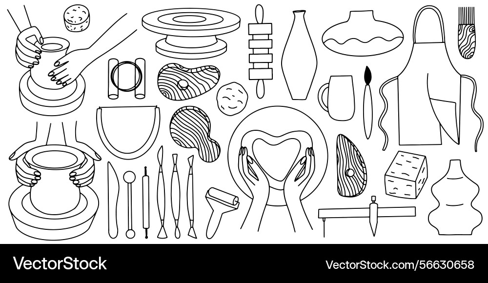 Pottery workshop doodle set Royalty Free Vector Image