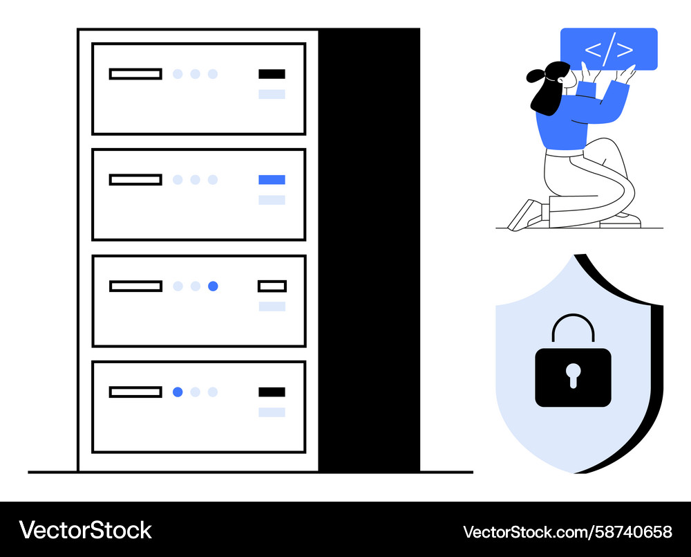 Server storage with developer coding and security Server storage with developer coding and security Vector Image