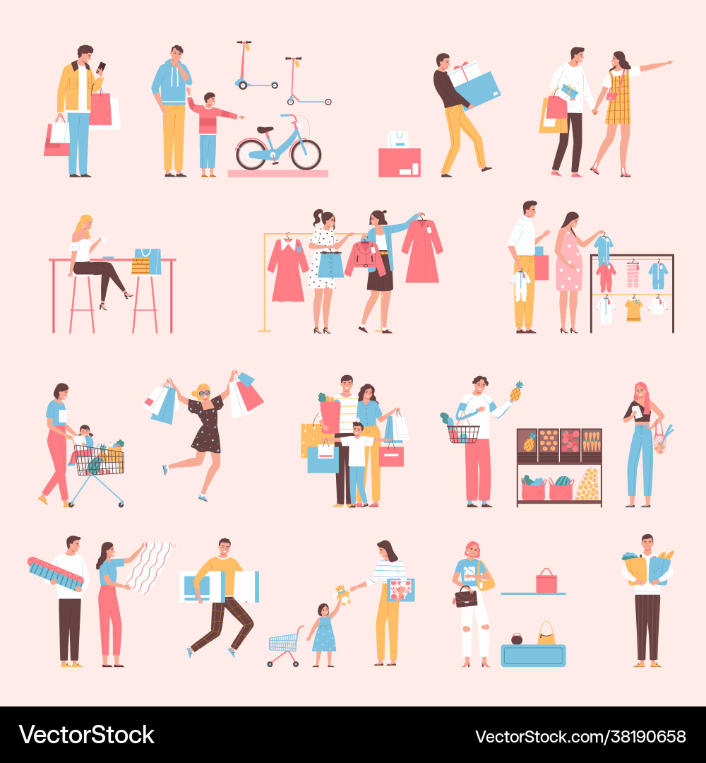 Shopping flat set Royalty Free Vector Image - VectorStock