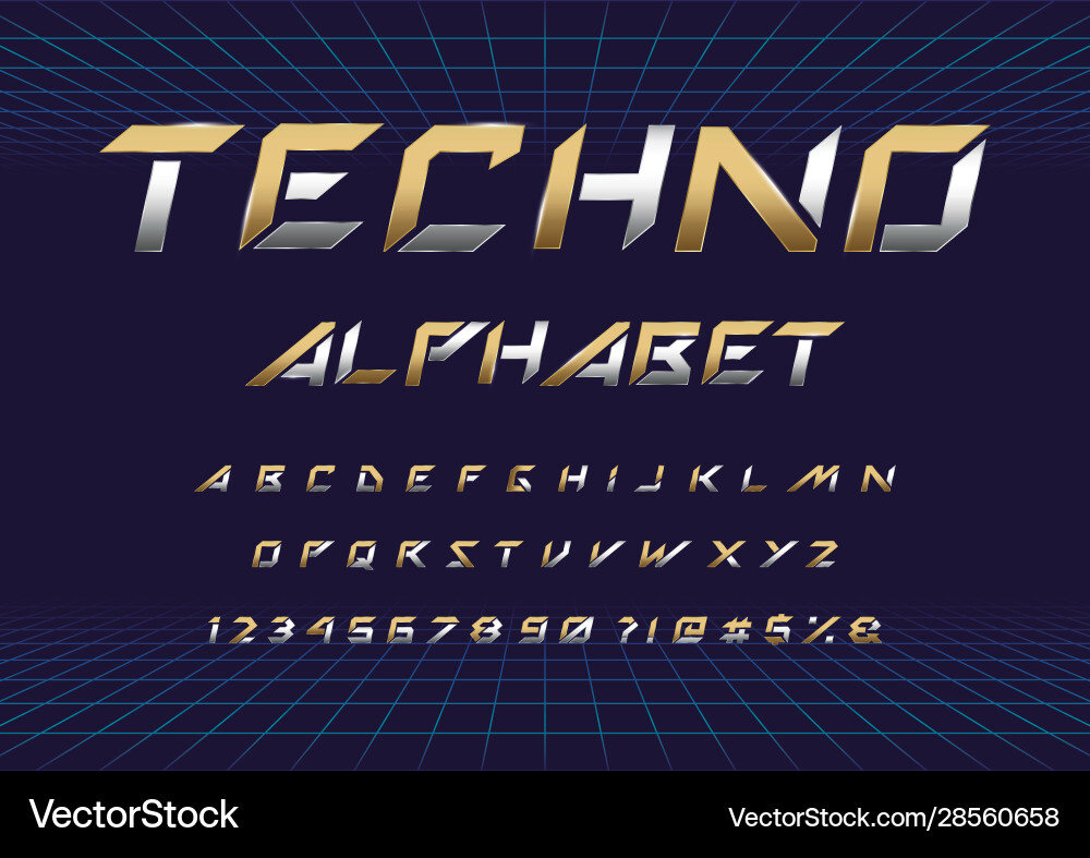 Techno font Techno font vector image