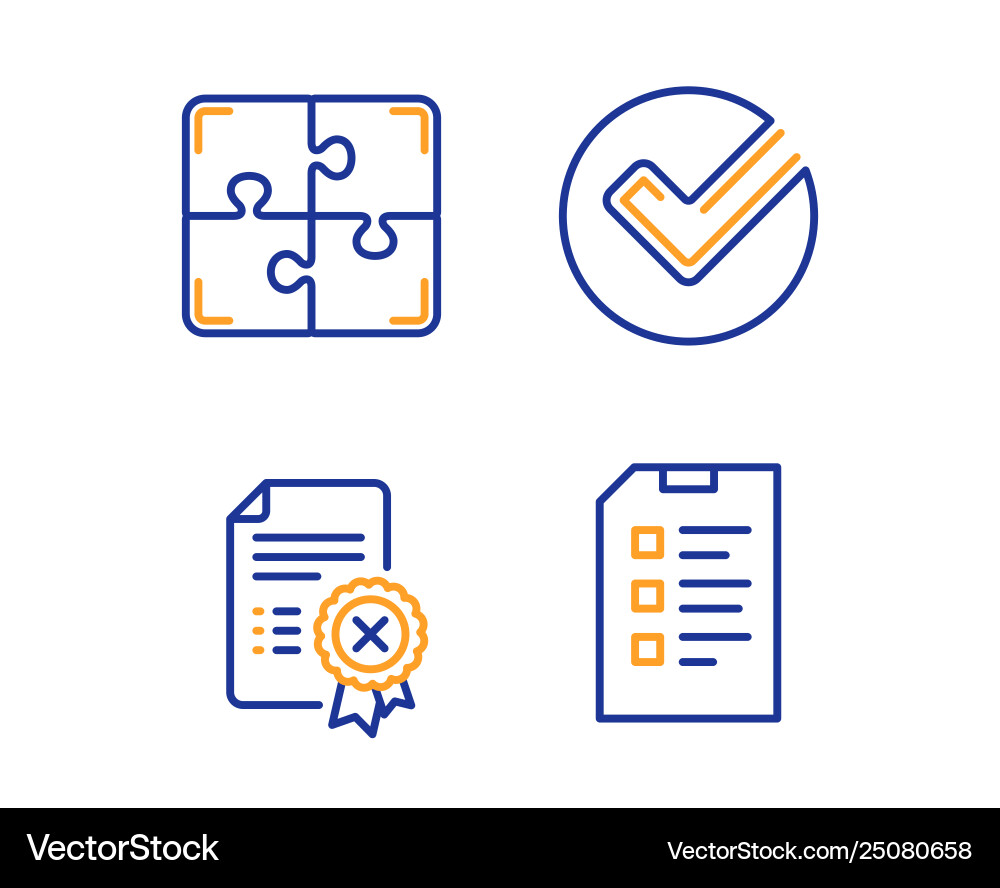 Verify reject certificate and puzzle icons set Verify reject certificate and puzzle icons set vector image