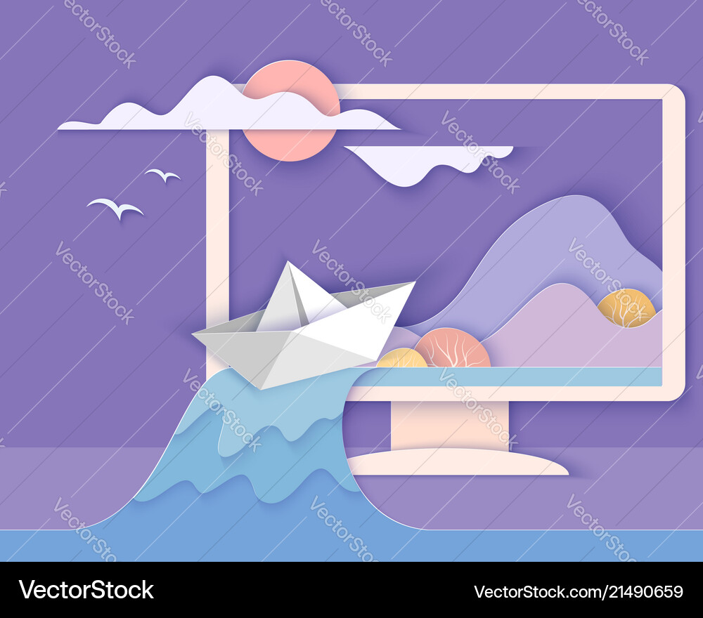 Computer screen with landscape Royalty Free Vector Image