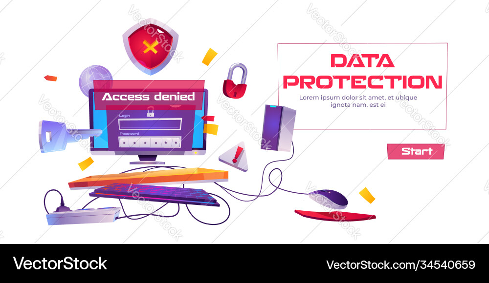 Data protection banner with computer access denied Data protection banner with computer access denied vector image