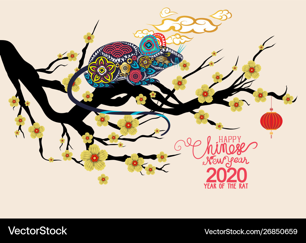 Happy chinese new year 2020 zodiac sign with rat Happy chinese new year 2020 zodiac sign with rat vector image