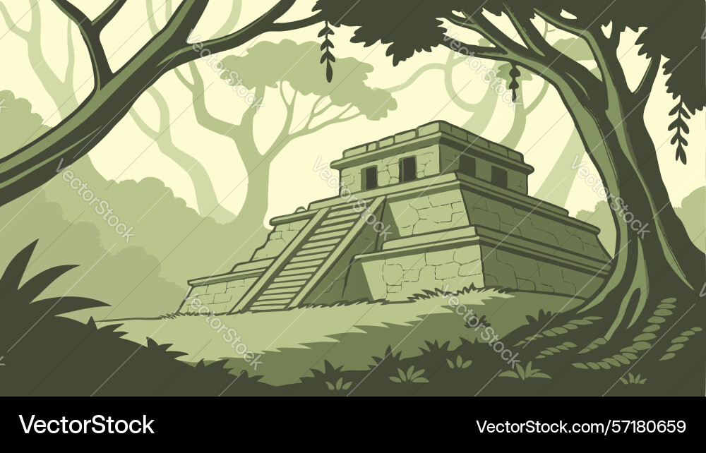 Jungle ruin ancient structure design generative vector image