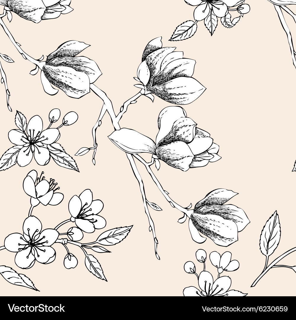 Magnolia & Apple Blossom Pattern Vector Image
