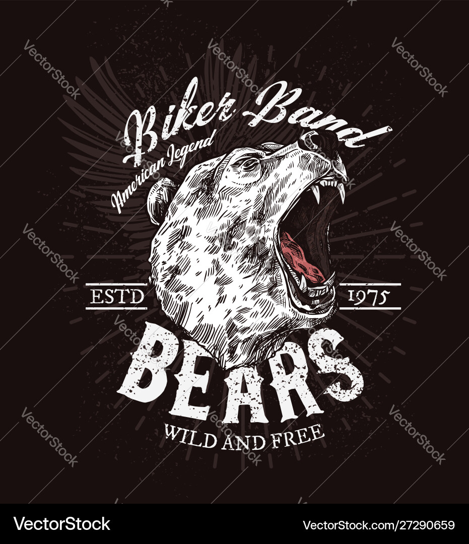 Roaring Grizzly Biker Club Patch Vector Image