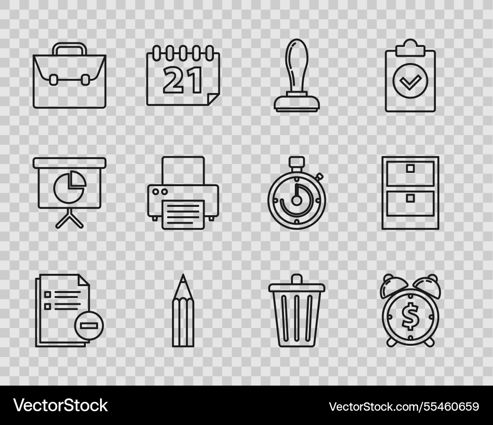 Set line document with minus alarm clock dollar Set line document with minus alarm clock dollar vector image