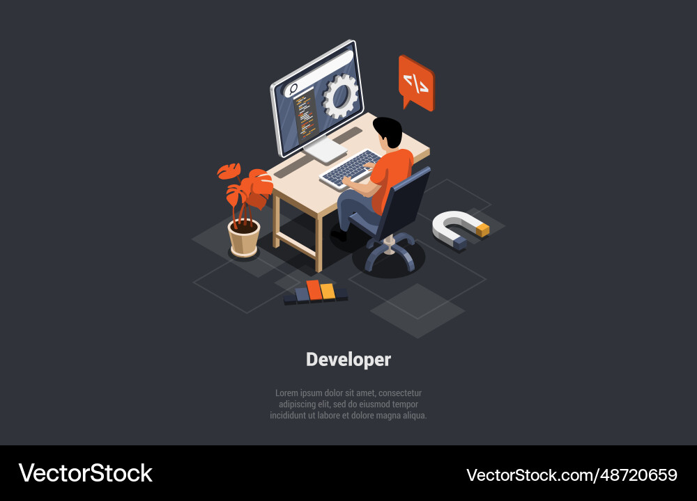 Software development coding process concept man Vector Image
