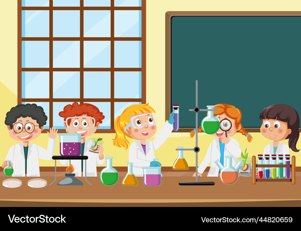 Student doing science experiment in laboratory Student doing science experiment in laboratory vector image