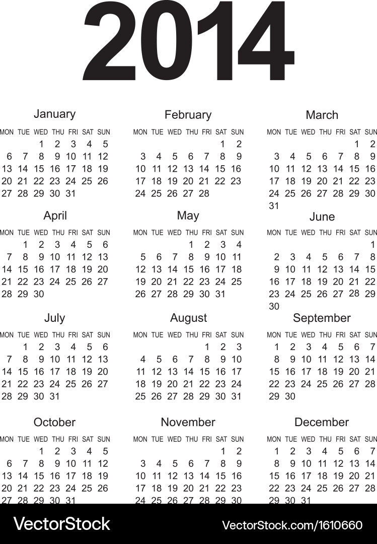 2014 Calendar (1610660) – Royalty-Free Vector | VectorStock