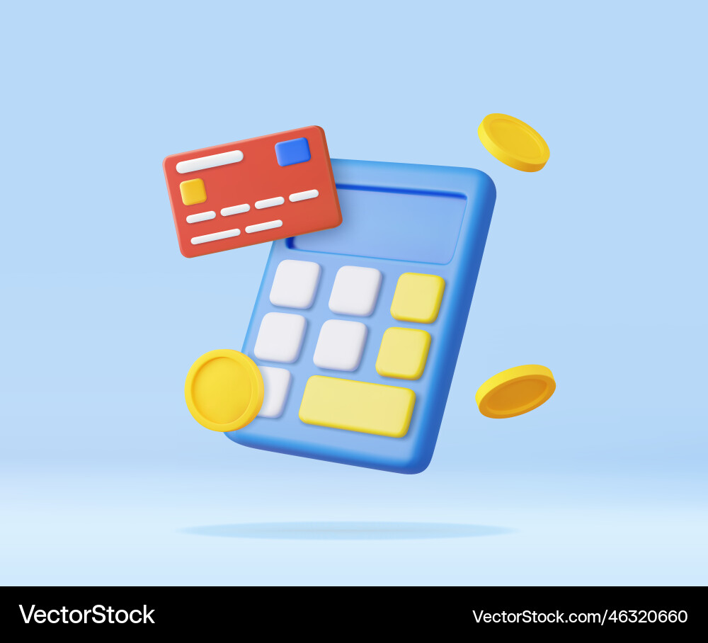 3d calculator with floating coin 3d calculator with floating coin vector image