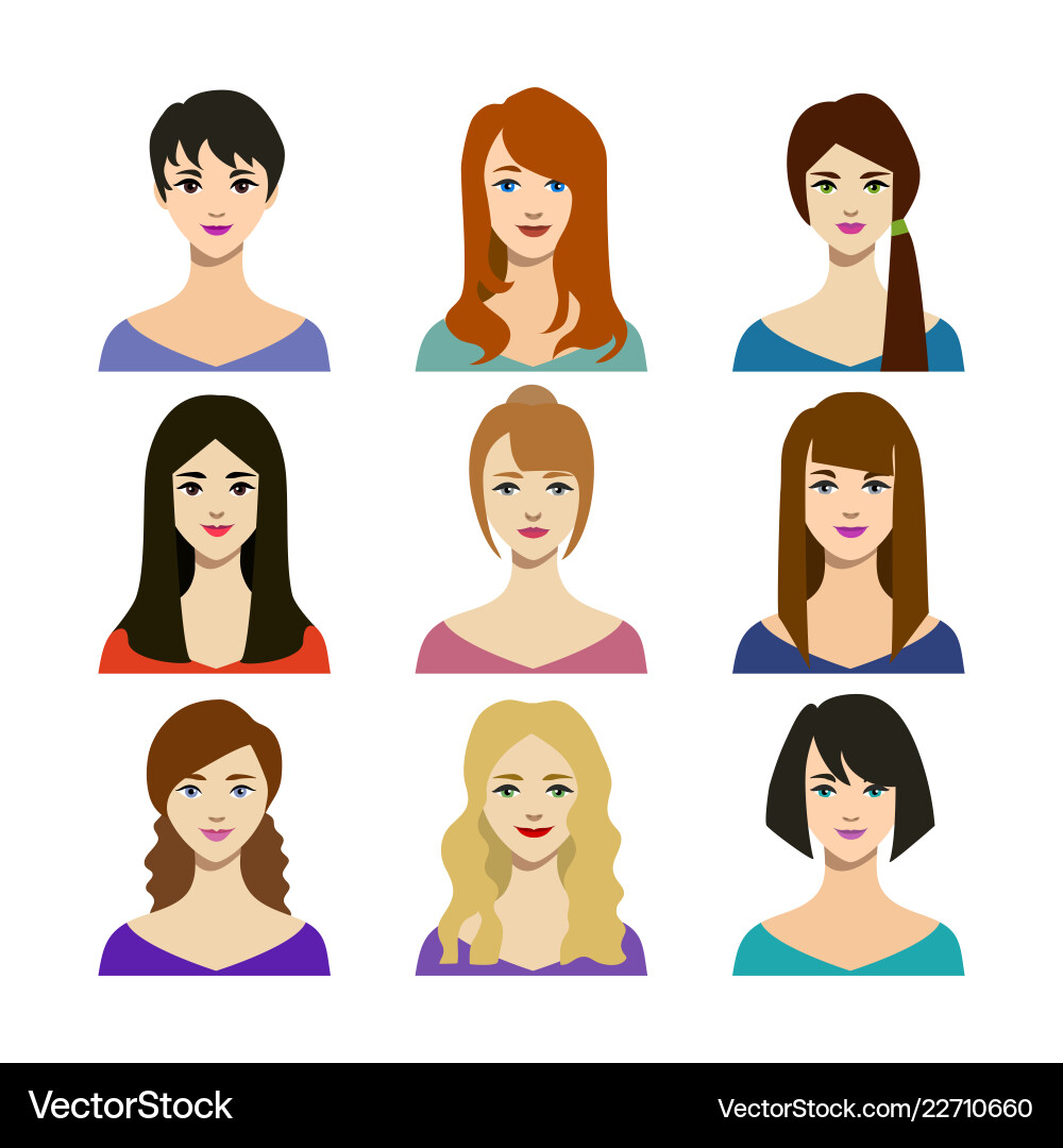 Cartoon woman trendy hairstyles icons set Cartoon woman trendy hairstyles icons set vector image