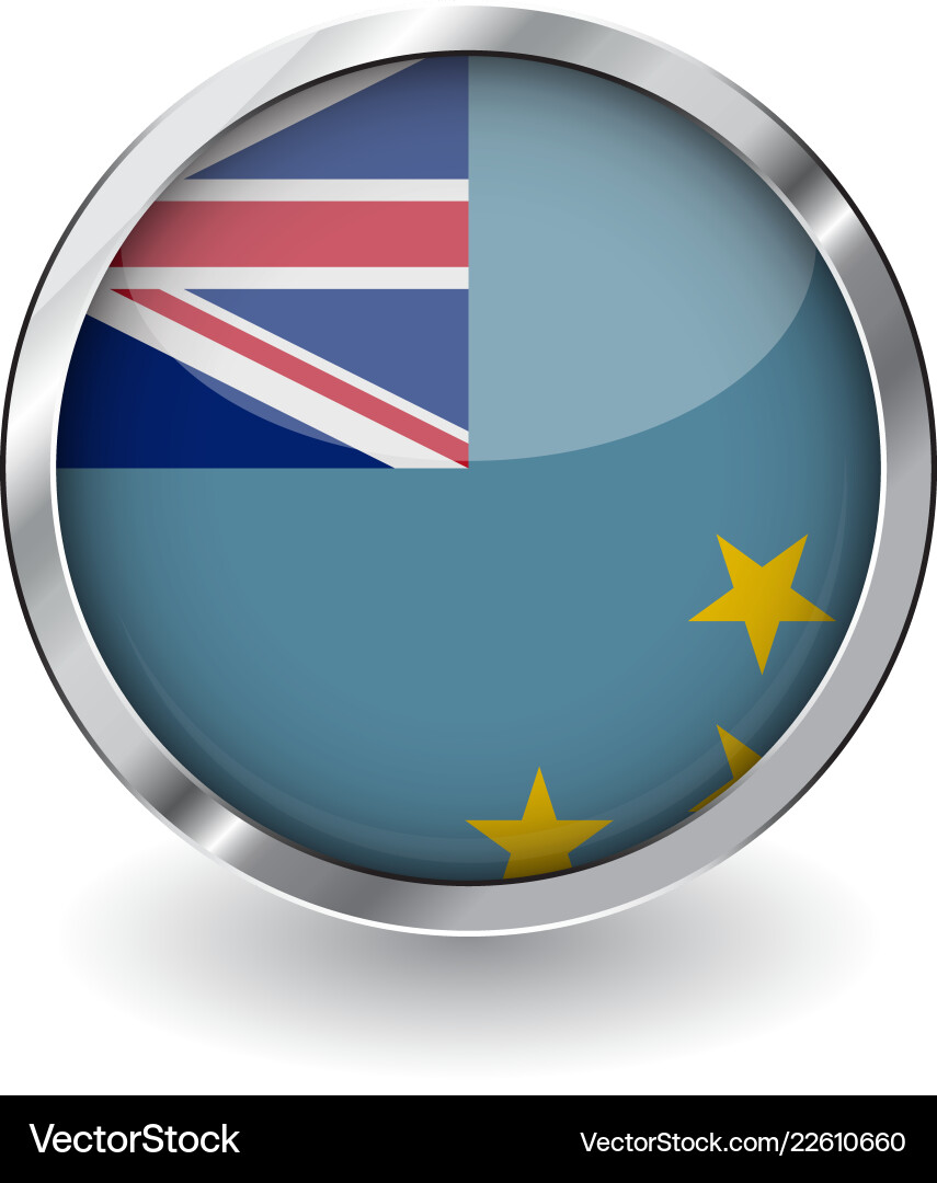 Flag of tuvalu button with metal frame and shadow Flag of tuvalu button with metal frame and shadow Vector Image