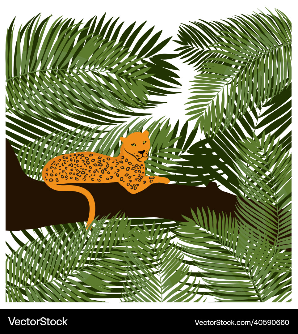 Leopard Resting in Palm Tree Vector Image