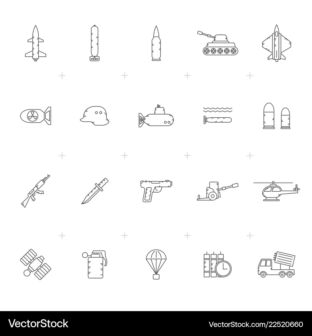 Line army weapon and arms icons Line army weapon and arms icons vector image