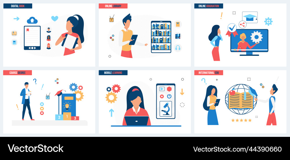Online library knowledge and education set Vector Image