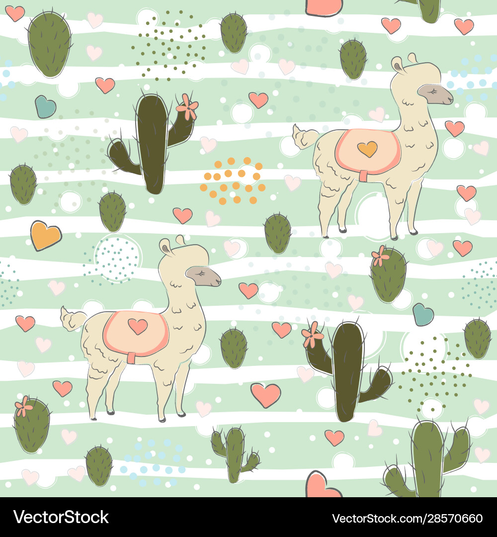 Seamless alpaca pattern with cacti Seamless alpaca pattern with cacti Vector Image