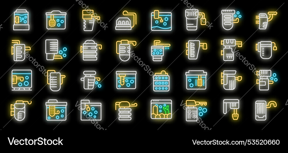 Set von Aquarium Filtersystem leuchten Neon Icons Set von Aquarium Filtersystem leuchten Neon Icons vektorbild