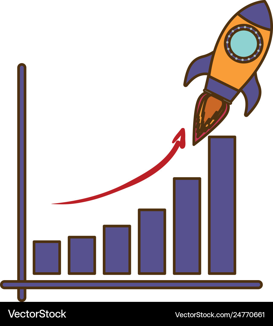 Bar graph with rocket isolated icon vector image