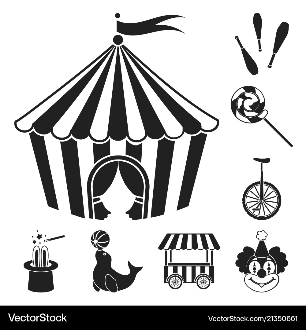 Circus and attributes black icons in set Vector Image