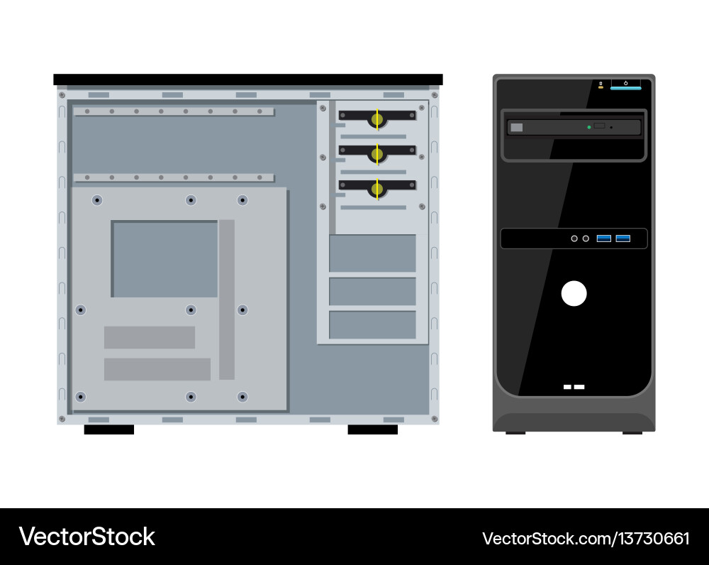 Computer case front and side view