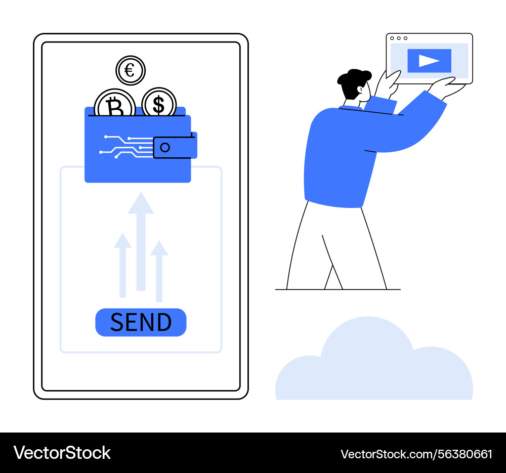 Digital wallet for crypto transactions with user Digital wallet for crypto transactions with user vector image
