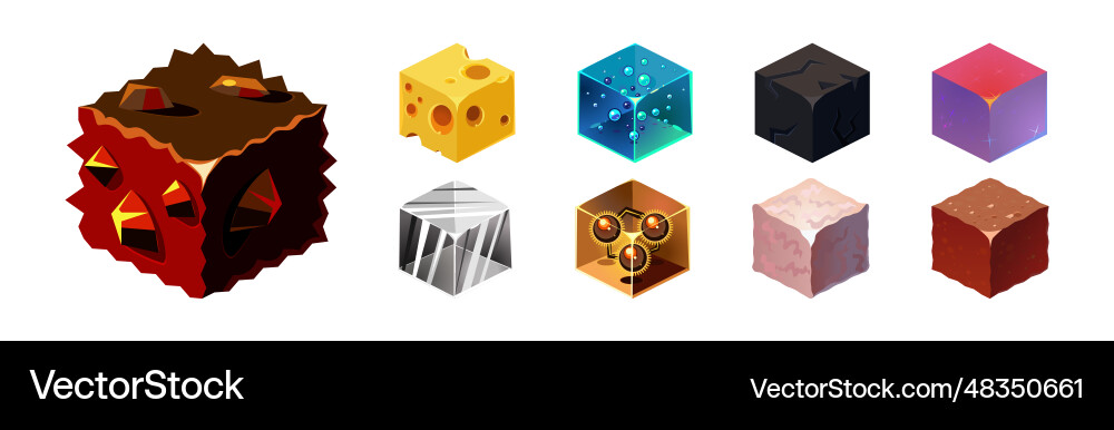 Game blocks and cubes of different material Game blocks and cubes of different material vector image
