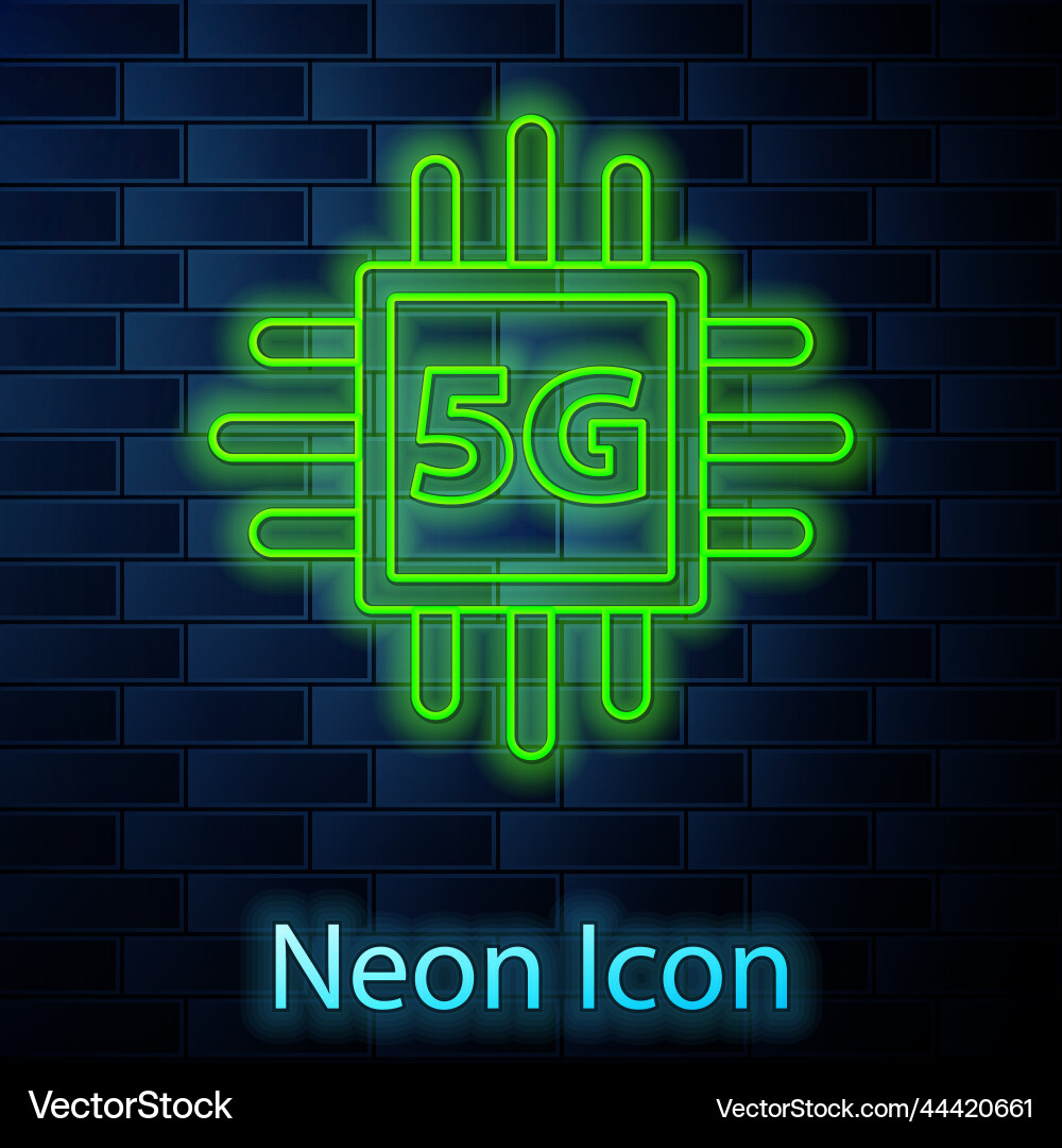 Glowing neon line computer processor 5g Glowing neon line computer processor 5g vector image