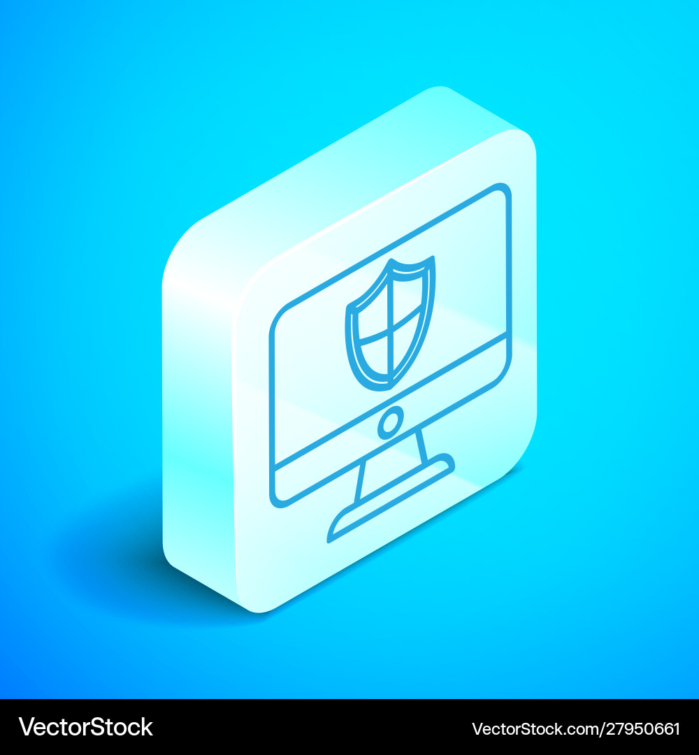 Isometric line computer monitor and shield icon Isometric line computer monitor and shield icon vector image