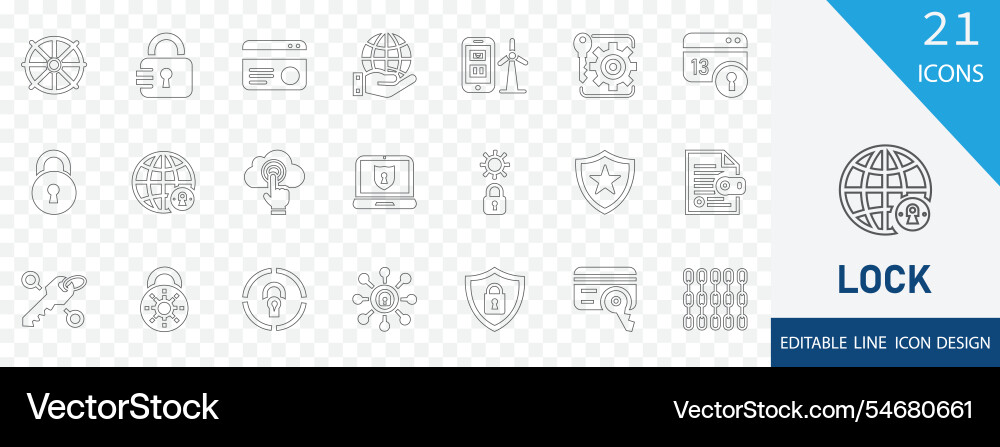 Lock Line Icon Set - Security & Access vector image