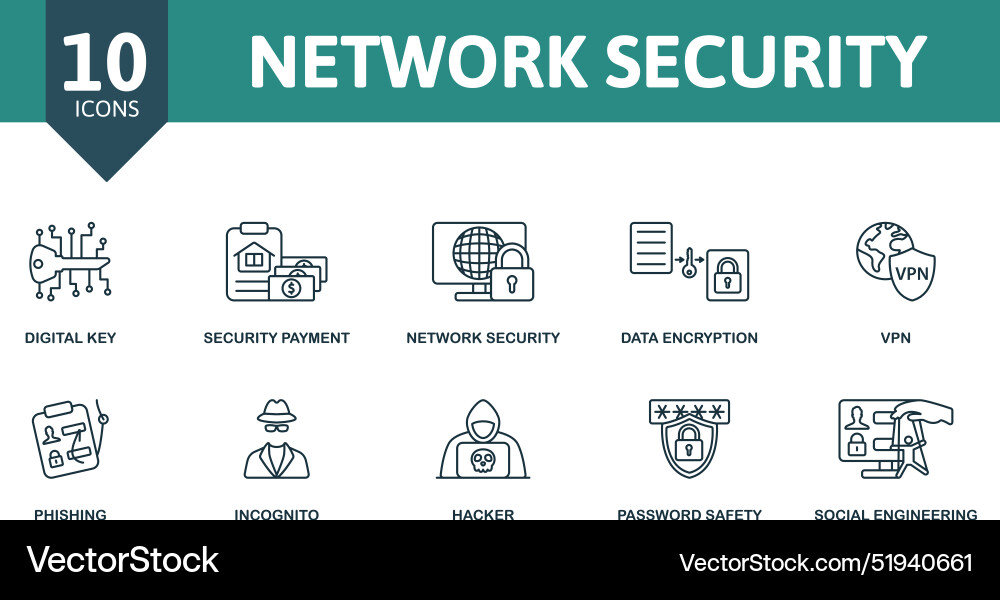 Network security thin line icon set digital key Network security thin line icon set digital key vector image