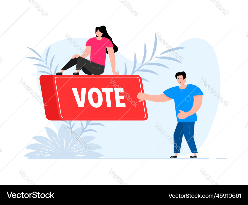 People press button with text vote click People press button with text vote click vector image