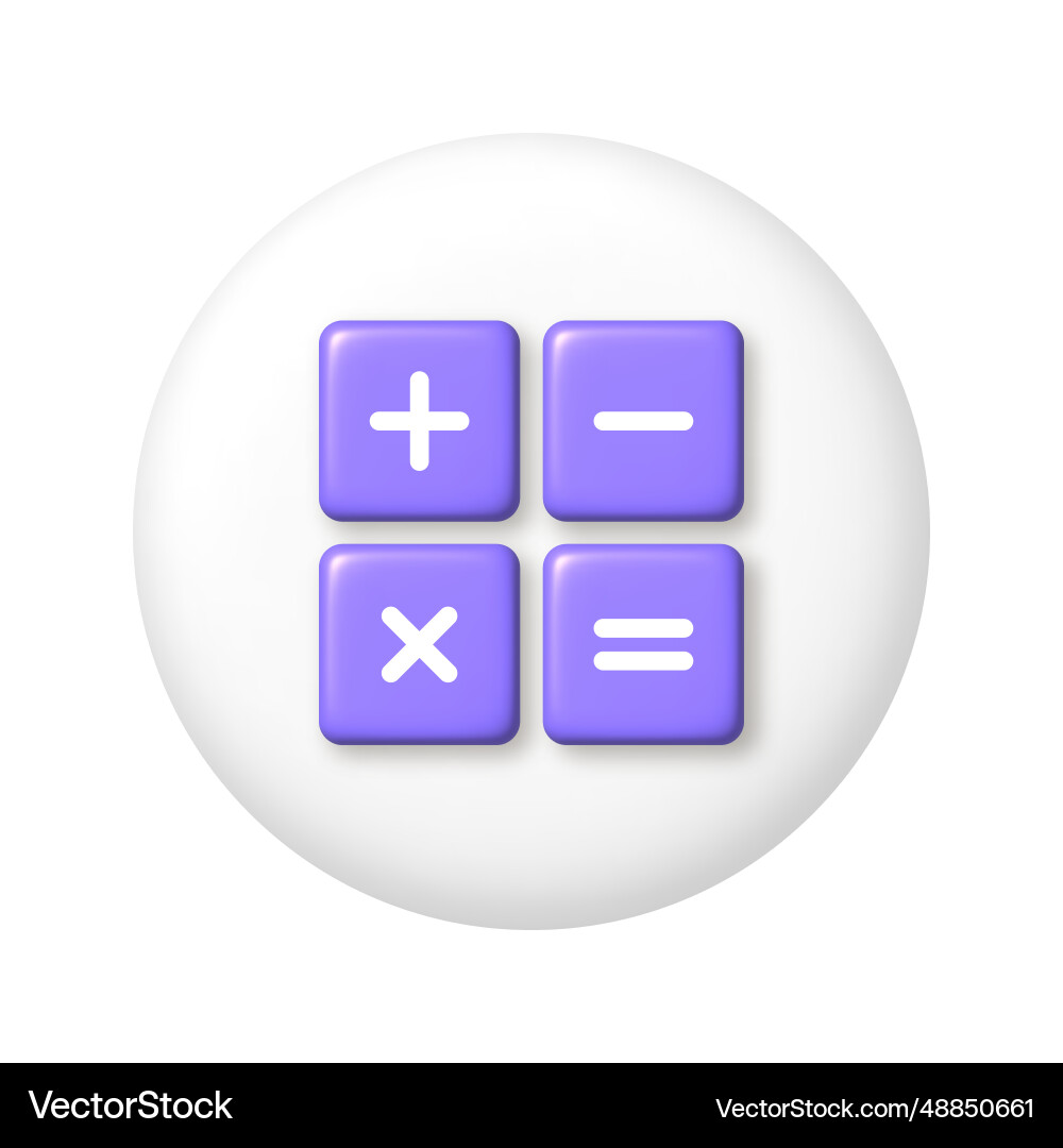 Purple arithmetic icons on white button 3d Vector Image