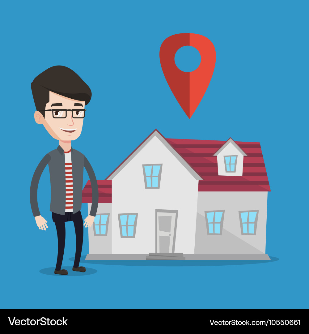 Realtor on background of house with map pointer Vector Image
