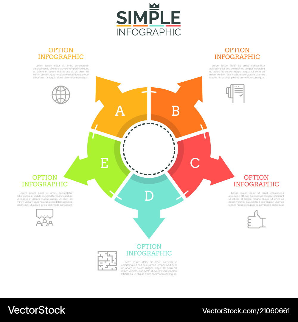 Ringförmiges Diagramm geteilt in 5 gleiche Sektoren Ringförmiges Diagramm geteilt in 5 gleiche Sektoren vektorbild