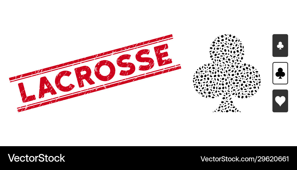 Scratched lacrosse line stamp with mosaic clubs Scratched lacrosse line stamp with mosaic clubs vector image