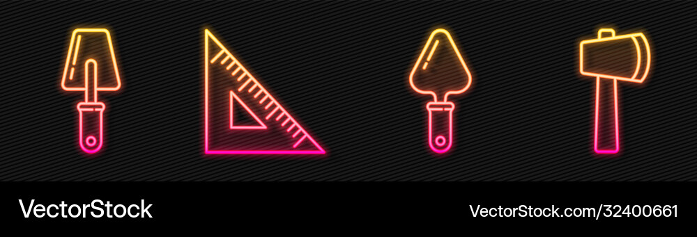 Set line trowel triangular ruler Set line trowel triangular ruler Vector Image