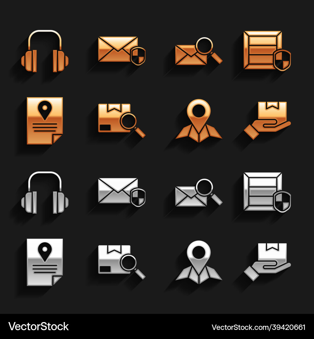 Set search package delivery security with shield Vector Image